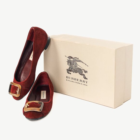 Burberry Leygreen Mahogany Red Suede Trench Buckle Ballerina Flats - Picture 13 of 13